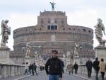 In front of Castel San Angelo, and a statue studded bridge.