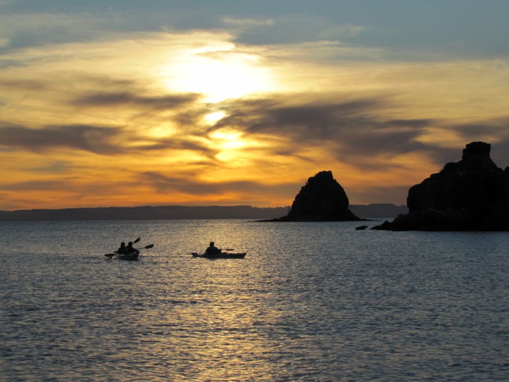 Paddling at sunset